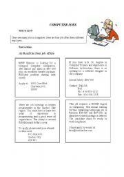 English Worksheet: Computer Jobs: Reading Comprehension