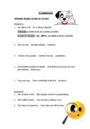 English Worksheet: using although, despite, in spite of