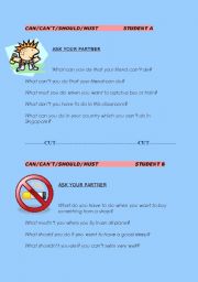 English Worksheet: Models - Can/Cant/Should/Must Etc.