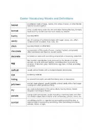 English Worksheet: Easter Vocabulary Words and Definitions