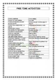 English Worksheet: FREE TIME ACTIVITIES