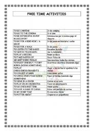 English worksheet: FREE TIME ACTIVITIES