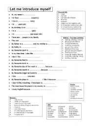 English Worksheet: Let me introduce myself (for Adults) - Getting to know you - Speaking prompts with vocabulary bank