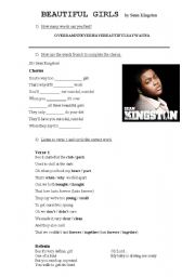 English Worksheet: Beautiful Girl by Sean Kingston