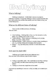 English Worksheet: what is bullying?