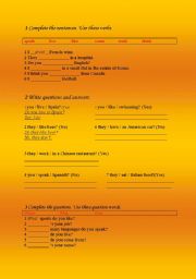 English worksheet: Verbs, Questions, answers