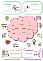 English Worksheet: House Objects In House Rooms