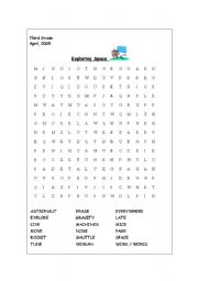English Worksheet: Space Word Search