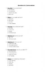 English worksheet: Questions for Conversation