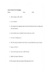 English Worksheet: World Religion