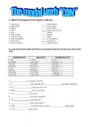 English worksheet: the modal verb can for ability