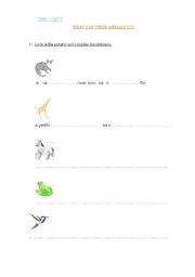 English worksheet: ANIMALS - WHAT CAN THEY DO? 