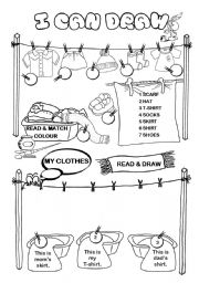 English Worksheet: I can draw series (3/10) - clothes, part 1