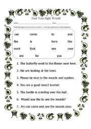 English worksheet: Sight Words - read and find