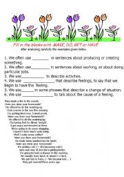 English Worksheet: make , do, get or have