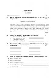 English worksheet: Grammar test for verb tenses