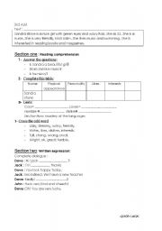 English Worksheet: test for 3rd grade