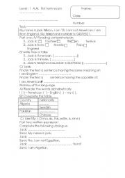 English worksheet: test for grade 01