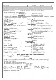 English Worksheet: REPORTE SPEECH - DIRECT AND INDIRECT SPEECH