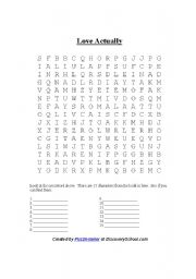 English Worksheet: Love Actually Wordsearch