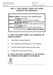 English worksheet: subjects and predicates