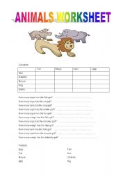 English worksheet: ANIMALS WORKSHEET