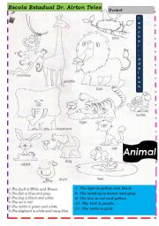 English Worksheet: animals and colors