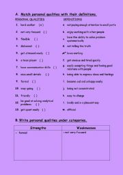 English Worksheet: PERSONAL QUALITIES spot on unit 12