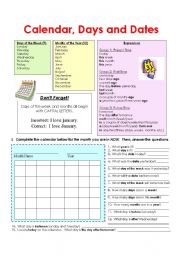Calendar, Days & Dates Expressions (2 pages)