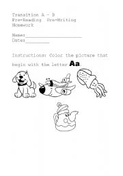 English worksheet: Color the letter A