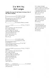 English Worksheet: Im with you - Present Continuous