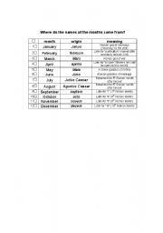 English Worksheet: Where do the names of the months come from?