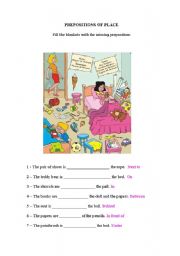 English Worksheet: Prepositions of palce 