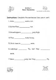 English Worksheet: Insects abilities