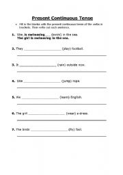 English worksheet: Present Continuous Tense