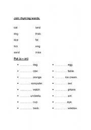 English worksheet: a/an & rhyming words