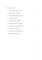 English worksheet: Present Perfect Tense Q and A