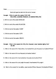 English Worksheet: number words