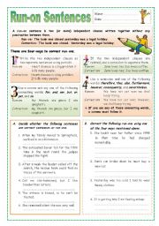 English Worksheet: Run-on Setences