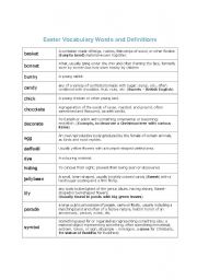 English Worksheet: Easter vocabulary and meanings for each word