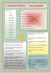 English Worksheet: present perfect ; for - since