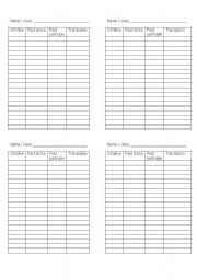 English Worksheet: irregular verbs blank table