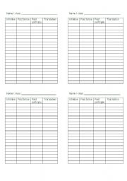 irregular verbs blank table