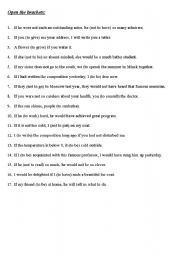 English Worksheet: The Conditional sentences