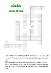 English Worksheet: Clothes crossword (easy)