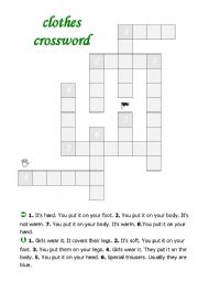 English worksheet: Clothes crossword (easy)