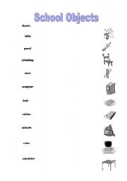 English worksheet: school objects