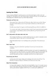 English Worksheet: HOW can we retain vocabulary