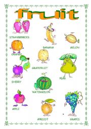 English Worksheet: food : fruit handout !!!