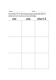 English worksheet: Long A Picture Sort
